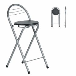 🪑🌟 Liink1Ga 1 Stück Tragbarer Klapphocker Faltbar mit Lehne Hocker Barhocker Klappbar, 61 cm Hoher Sitz & Leiterrückenlehne Falthocker Barstühle für Indoor Outdoor Bars Camping, Schwarz&Silber - Angebot!