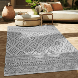 Paco Home Outdoor Teppich Flachgewebe Modern Boho-Style Anthrazit 80x150 cm