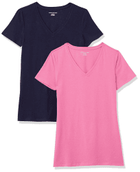 👚 Amazon Essentials Damen Kurzärmeliges T-Shirt mit V-Ausschnitt, Klassischer Schnitt, Multi-Packs 2 Rosa/Marineblau M - Nur 17.76€!