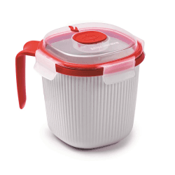 🍲 Snips Mikrowellen Suppentassen mit Deckel 0,70 l - Weiß und Rot