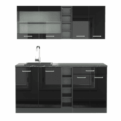Vicco Singleküche R-Line, Schwarz Hochglanz/Anthrazit, 160 cm, AP Anthrazit 🌟🍽️