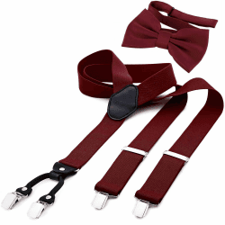 🎩 DonDon Herren 3,5 cm breiter Hosenträger in Y-Form elastisch und verstellbar im 2er Set mit farblich passender Fliege 12 x 6 cm 🎀