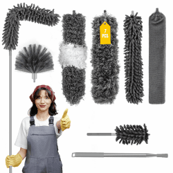 🌟 7-in-1-Staubwedel-Set: Teleskopstange, austauschbare Köpfe, Mini-Staubwedel 🌟