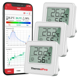 🌡️🔵 ThermoPro TP357-3 80m Bluetooth Hygrometer Innen 3er Set 🏠📱