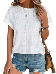 🌸 Cuptacc Damen Bluse Sommer Elegant 2025 Mode Lochstickerei Oberteil 🌸