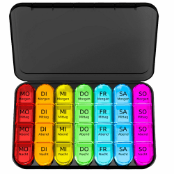 Doruimi Tablettenbox 7 Tage - Pillendose für unterwegs in Schwarz 🌿🔴