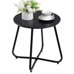 🌿 HollyHOME Beistelltisch Outdoor Balkontisch Klein Gartentisch Rund Schwarz 🌞