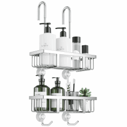 🚿 Duschablage Zum Hängen - Duschregal Shampoo Halterung Für Dusche Glastür - Ohne Bohren - Edelstahl Silber H-57cm
