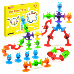 🧩 ECHOCUBE Saugspielzeug: 28 Stück Silikon Saugnapf Badespielzeug für Kinder 👦👧