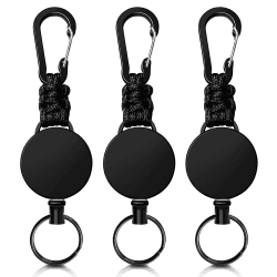 🔑🌟 Wonwood_direct Schlüsselanhänger Ausziehbar 3 Stücke Einziehbarer Schlüsselanhänger, Schlüsselband Ausziehbar Ausweis JoJo mit 60cm Stahldrahtseil, Ausweishalter Ausziehbare mit Karabiner (Schwarz) 🌟🔑
