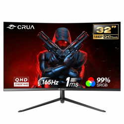 CRUA 32 Zoll Curved Gaming Monitor, QHD (2560 * 1440P) 2K 165HZ 1800R 99% sRGB Professional Color Gamut Computer Monitor, 1msGTG with FreeSync, Low Blue Light, VESA Mountable(HDMI,DP)-Black