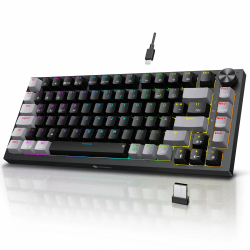 🎮 KOORUI Mechanisch Tastatur, Gaming Tastatur Kabellos/Kabelgebunden/Bluetooth 26 RGB Wiederaufladbare 4000mAh Batterie 82 Tasten Deutsches Layout QWERTZ für Windows MacOS Linux-Rotem Schalter