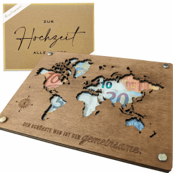🎁 Holz Mail Geldgeschenk Hochzeit mit Weltkarte 🌍 - Hochzeitsgeschenke für Brautpaar