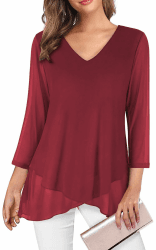 Adigaber Damen 3/4 Ärmel Blusen mit V-Ausschnitt 😍