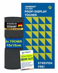 Carbigo® 210 GSM Profi Mikrofasertuch Display 🌟 - Streifenfreie Reinigung von Display, Brillen, Bildschirmen
