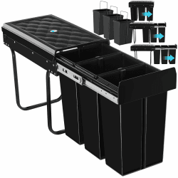 🌿🗑️ tectake® Abfallsammler, Mülleimer 3 Fächer, Mülltrennsystem Küche 🌿🗑️