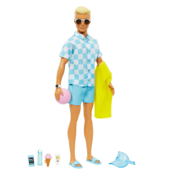 Barbie Ken - Blonde Puppe mit blauem Hemd und Badehose 👙🏖️