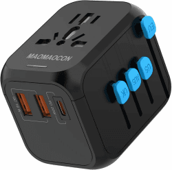 🌍🔌 Reiseadapter Weltweit mit PD20W, 2 USB, 1 USB C und 1AC Steckdose