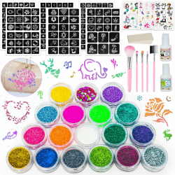 Glitzer Tattoo Set mit 18 Farben Temporäre Glitzertattoo und Zubehör 🌟