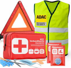 🚑🚨 3 in 1 Set Auto Erste Hilfe Kit 2025 - KFZ Verbandskasten, Warnweste & Warndreieck 🚨🚑