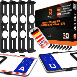 GENMAG® Rahmenlose Kennzeichenhalterung für Autos | Nummernschildhalter für 2 Kennzeichen