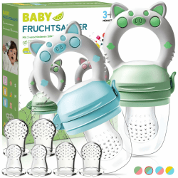 Fruchtsauger Baby - 2 Stück Zahnungshilfe + 6 Ersatz-Sauger in 3 Größen 🍎👶
