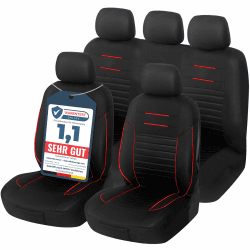 Upgrade4cars Autositzbezüge Set Universal | Autoschonbezüge Vordersitze & Rückbank 🚗 | Autozubehör Schwarz Rot