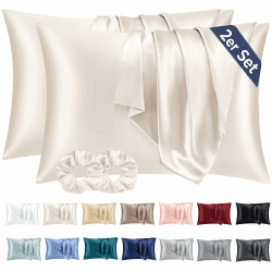 🌙🌟 Vielit 2er Set Satin Kissenbezug 40 x 80 Beige 🌟🌙