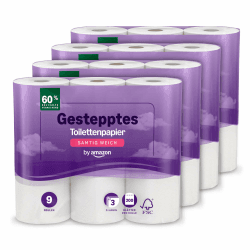 🧻 by Amazon Toilettenpapier, 3-lagig Gestepptes, Samtig Weich, 36 Rollen (9 Rollen, 4-er Pack), 200 Blätter pro Rolle, FSC-Zertifiziert