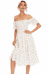 R.Vivimos Damen Casual A-Line Print Vierkant Puff Ärmel Kleid - Hohe Taille Midi Fitted Kleid Berufskleid 😍👗