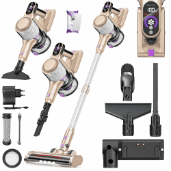 KESSER® Akku Staubsauger kabellos bis 60 Min. Laufzeit & Leise 🌟 | Akkustaubsaguer mit LED Display Stabstaubsauger beutellos mit Anti-Tangle-Bodenbürste für Hartböden Teppich + Duftscheibe, Hepa Filter