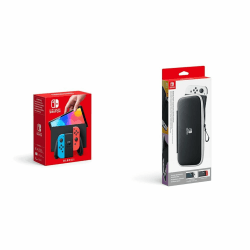 🎮 Nintendo Switch-Tasche & -Schutzfolie - Schwarz/Weiß + Konsole (OLED-Modell) Neon-Rot/Neon-Blau 🎮