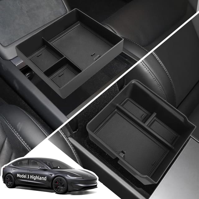 🚗 LANGBEAN Aufbewahrungsboxen für Tesla Model 3 Highland | Mittelkonsole Organizer 2 Stück Schwarz