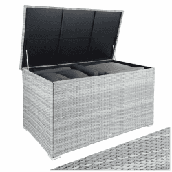 🌿 tectake® Aluminium Polyrattan Aufbewahrungsbox mit Deckel, 750L, Gartenkiste wetterfest