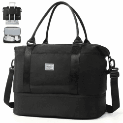 👜 TANTOMI Reisetasche Handgepäck,Sporttasche Damen - 46x23x32 cm - Schwarz 1-2 Schwarz