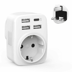 Reiseadapter UK Adapter England Deutschland Stecker mit 1 USB C 3 USB(3.4A)