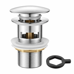 🚿 Ibergrif Messing Ablaufgarnitur mit Überlauf Universal 41-50 mm Pop-up Abflussstopfen Chromadapter Wasserdicht Anti Verstopfung, M20502 Chrom mit Überlaufloch(Großer Deckel)