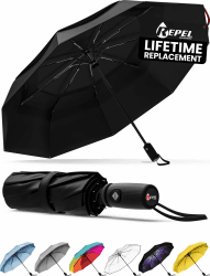 🌂 Repel Regenschirm – Winddichter Reise Regenschirm für Regen 🌧️ - Einfaches Automatisches Öffnen und Schließen, Robust & Kompakt, Stabiles Fiberglasgestell, Wasserdichtes Dach - Rucksack, Handtasche, Tragbarer Regenschirm für Reisen 1. Schwarz