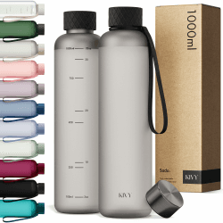 KIVY Trinkflasche 1l - 💧 Auslaufsicher & Kohlensäurebeständig - Fitness Trinkflasche Schwarz
