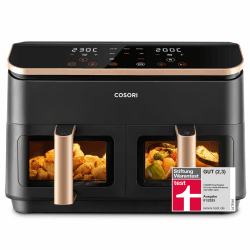 COSORI Heißluftfritteuse 2 Kammern, Airfryer Testsieger der Stiftung Warentest, 6-in-1 Dual Zone Airfryer 8,5 L, Heissluftfritteuse Doppelkammer mit Sichtfenster, energiesparend 8.5 L Gold 🌟🍟