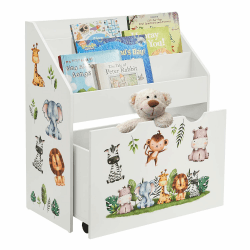 📚🎨 Juskys Kinder Bücherregal mit 3 Fächern & Spielzeugkiste - Holz Regal 63x30x70 cm BTH - Weiß