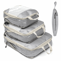 Koffer Organizer Packing Cubes Compression Set Grau 3 Stück - Wasserdicht & Platzsparend ⭐