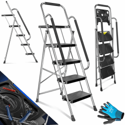 MASKO® Trittleiter Klappleiter 4 Stufen-Leiter mit Handläufen Grau 🛠️🪜