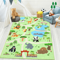 🦁🐘 Enyhom Dicker Spielteppich Kinderteppich Ultraweiche rutschfest Spielmatte Waschbar Zoo Tiere Kinderteppich 🦓🐒