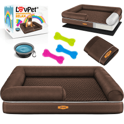 🐶 Lovpet® Orthopädisches Hundebett Hundekissen Hundekorb Relax 🐾 Inkl. Napf + 3X Kauknochen 🦴 Hundesofa für Kleine, Mittelgroße & Große Hunde 🛋️ abnehmbar und waschbar 🧼 106x80x22cm Braun L (106 x 80 x 25 cm) Braun