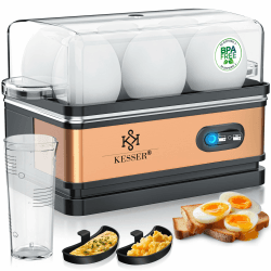 🍳 KESSER® Eierkocher für 1 bis 6 Eier elektrisch aus Edelstahl 400W & Warmhaltefunktion | Kipp-Funktionsschalter drei Härtegrade | BPA-Frei & Spülmaschinenfest | Messbecher & 2x Omlettschalen, Kupfer