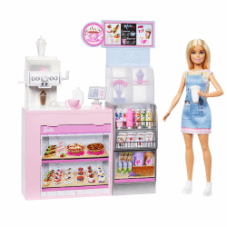 Barbie Naschcafé Spielset mit Blonder Barista-Puppe und über 12 Zubehörteilen 😍