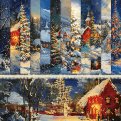 🎄 Weihnachtliches Scrapbook Papier Set mit Schneeflocken und Weihnachtsbaum Muster 📔
