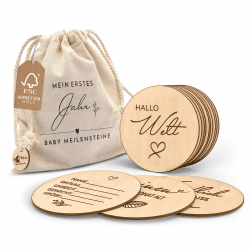 Holz Meilensteinkarten Baby - 30 Meilensteine auf edlen Holzscheiben 🌟