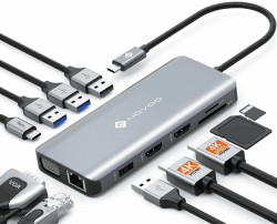 NOVOO USB C Docking Station Triple Display 11 in 1 Dual 4K@60Hz HDMI USB C Hub VGA Adapter Gigabit Ethernet 100W PD